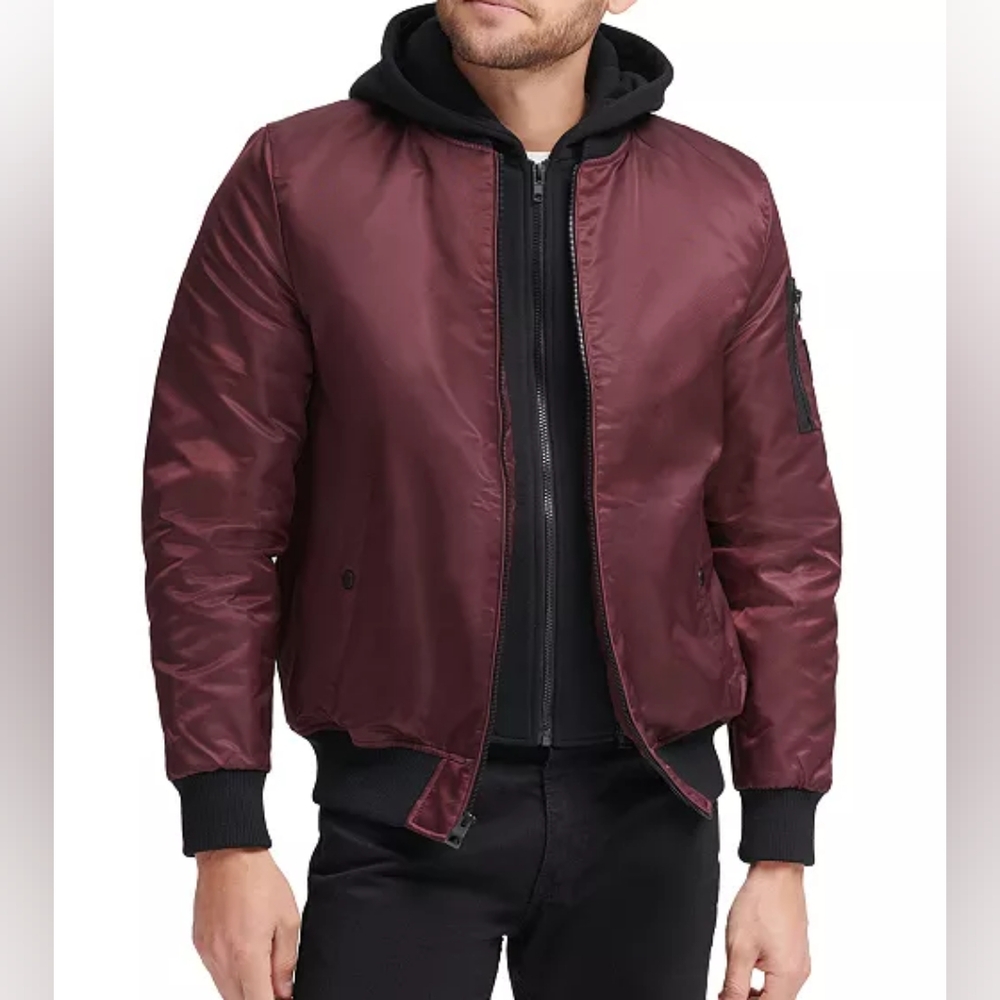 Men's Burgundy Bomber Jacket Xxl Guess
